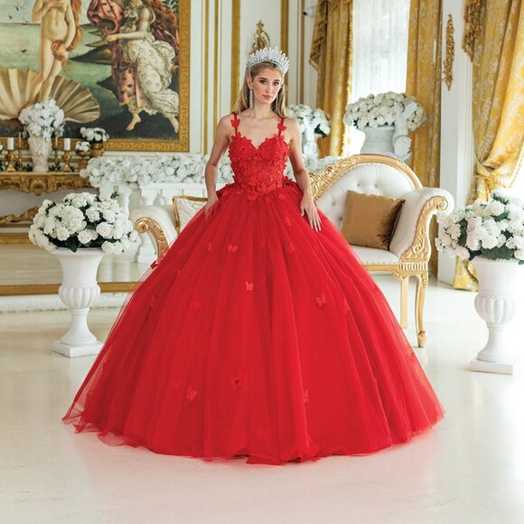 New Sleeveless Ceremonial Tulle Gown w/ Butterfly Applqiue & Back Bow DQ 1879 - Picture 3 of 9